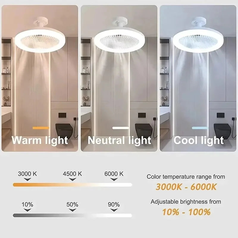 مروحة سقف LED بقوة 30 واط دوارة 360 درجة مع جهاز تحكم عن بعد – حامل E27، إضاءة زخرفية 2 في 1